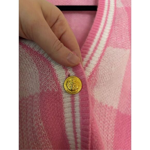 Revolve More To Come Bonnie Cardigan SZ XS Pink Peppy Plaid Coquette Gold Button - Picture 6 of 8